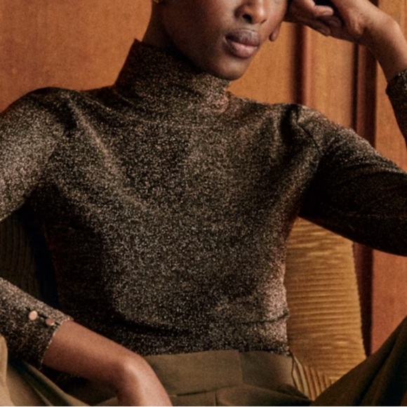 NWT Sezane Omaya Metallic Gold Turtleneck Sweater Size XS - Picture 1 of 10
